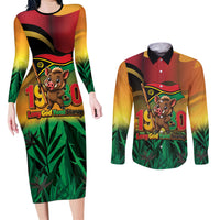 Vanuatu Independence Day Couples Matching Long Sleeve Bodycon Dress and Long Sleeve Button Shirt Chibi Boar Proud To Be A Ni-Van LT14 Multicolor - Polynesian Pride