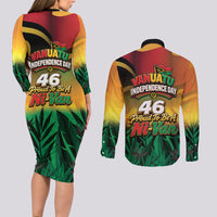Vanuatu Independence Day Couples Matching Long Sleeve Bodycon Dress and Long Sleeve Button Shirt Chibi Boar Proud To Be A Ni-Van LT14 - Polynesian Pride