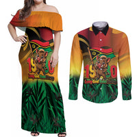 Vanuatu Independence Day Couples Matching Off Shoulder Maxi Dress and Long Sleeve Button Shirt Chibi Boar Proud To Be A Ni-Van LT14 Multicolor - Polynesian Pride