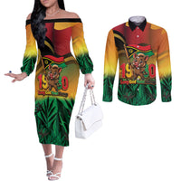 Vanuatu Independence Day Couples Matching Off The Shoulder Long Sleeve Dress and Long Sleeve Button Shirt Chibi Boar Proud To Be A Ni-Van LT14 Multicolor - Polynesian Pride
