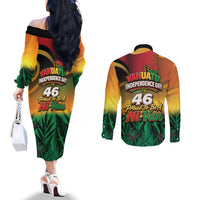 Vanuatu Independence Day Couples Matching Off The Shoulder Long Sleeve Dress and Long Sleeve Button Shirt Chibi Boar Proud To Be A Ni-Van LT14 - Polynesian Pride