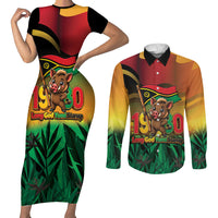 Vanuatu Independence Day Couples Matching Short Sleeve Bodycon Dress and Long Sleeve Button Shirt Chibi Boar Proud To Be A Ni-Van LT14 Multicolor - Polynesian Pride