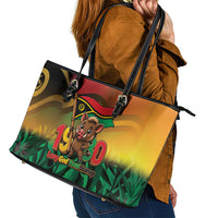 Vanuatu Independence Day Leather Tote Bag Chibi Boar Proud To Be A Ni-Van
