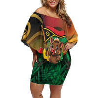 Vanuatu Independence Day Off Shoulder Short Dress Chibi Boar Proud To Be A Ni-Van LT14 Women Multicolor - Polynesian Pride