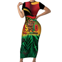 Vanuatu Independence Day Short Sleeve Bodycon Dress Chibi Boar Proud To Be A Ni-Van LT14 Long Dress Multicolor - Polynesian Pride
