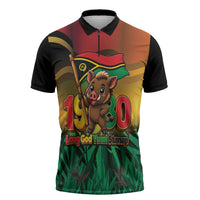Vanuatu Independence Day Zipper Polo Shirt Chibi Boar Proud To Be A Ni-Van LT14 Multicolor - Polynesian Pride