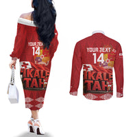 Tonga Rugby Custom Couples Matching Off The Shoulder Long Sleeve Dress and Long Sleeve Button Shirt 2026 Go Ikale Tahi Ngatu Pattern LT14 - Polynesian Pride