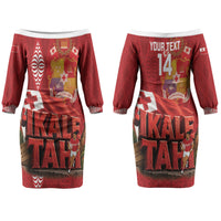 Tonga Rugby Custom Couples Matching Off The Shoulder Long Sleeve Dress and Long Sleeve Button Shirt 2026 Go Ikale Tahi Ngatu Pattern LT14 - Polynesian Pride