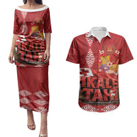 Tonga Rugby Custom Couples Matching Puletasi and Hawaiian Shirt 2026 Go Ikale Tahi Ngatu Pattern LT14 Red - Polynesian Pride