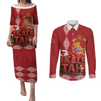 Tonga Rugby Custom Couples Matching Puletasi and Long Sleeve Button Shirt 2026 Go Ikale Tahi Ngatu Pattern LT14 Red - Polynesian Pride