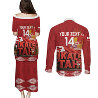 Tonga Rugby Custom Couples Matching Puletasi and Long Sleeve Button Shirt 2026 Go Ikale Tahi Ngatu Pattern LT14 - Polynesian Pride