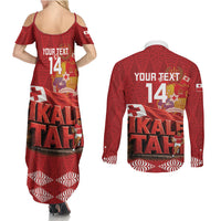 Tonga Rugby Custom Couples Matching Summer Maxi Dress and Long Sleeve Button Shirt 2026 Go Ikale Tahi Ngatu Pattern LT14 - Polynesian Pride