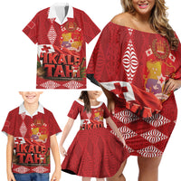 Tonga Rugby Custom Family Matching Off Shoulder Short Dress and Hawaiian Shirt 2026 Go Ikale Tahi Ngatu Pattern LT14 - Polynesian Pride