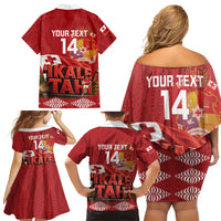 Tonga Rugby Custom Family Matching Off Shoulder Short Dress and Hawaiian Shirt 2026 Go Ikale Tahi Ngatu Pattern LT14 Mom's Dress Red - Polynesian Pride