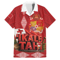 Tonga Rugby Custom Family Matching Summer Maxi Dress and Hawaiian Shirt 2026 Go Ikale Tahi Ngatu Pattern LT14 Dad's Shirt - Short Sleeve Red - Polynesian Pride