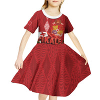 Tonga Rugby Custom Kid Short Sleeve Dress 2026 Go Ikale Tahi Ngatu Pattern LT14 - Polynesian Pride