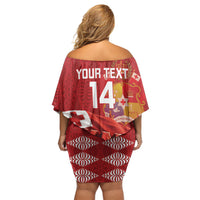 Tonga Rugby Custom Off Shoulder Short Dress 2026 Go Ikale Tahi Ngatu Pattern LT14 - Polynesian Pride