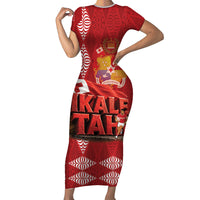 Tonga Rugby Custom Short Sleeve Bodycon Dress 2026 Go Ikale Tahi Ngatu Pattern LT14 Long Dress Red - Polynesian Pride