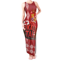 Tonga Rugby Custom Tank Maxi Dress 2026 Go Ikale Tahi Ngatu Pattern LT14 Women Red - Polynesian Pride