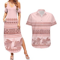 Pastel Pink Samoa Siapo Teuila Flowers Couples Matching Summer Maxi Dress and Hawaiian Shirt LT14 Pastel Pink - Polynesian Pride