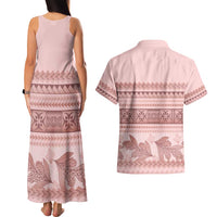 Pastel Pink Samoa Siapo Teuila Flowers Couples Matching Tank Maxi Dress and Hawaiian Shirt - Polynesian Pride