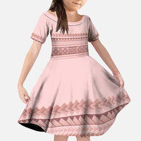 Pastel Pink Samoa Siapo Teuila Flowers Family Matching Puletasi and Hawaiian Shirt LT14 Daughter's Dress Pastel Pink - Polynesian Pride