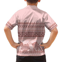 Pastel Pink Samoa Siapo Teuila Flowers Family Matching Short Sleeve Bodycon Dress and Hawaiian Shirt - Polynesian Pride