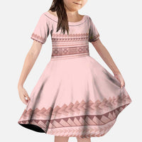Pastel Pink Samoa Siapo Teuila Flowers Kid Short Sleeve Dress - Polynesian Pride