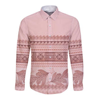 Pastel Pink Samoa Siapo Teuila Flowers Long Sleeve Button Shirt - Polynesian Pride