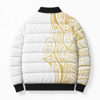 Polynesia White Sunday Bomber Puffer Jacket Plumeria Polynesian Tribal Gold Color - Polynesian Pride