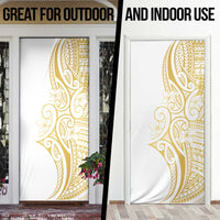 Polynesia White Sunday Door Cover Plumeria Polynesian Tribal Gold Color - Polynesian Pride