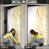 Polynesia White Sunday Door Cover Plumeria Polynesian Tribal Gold Color - Polynesian Pride