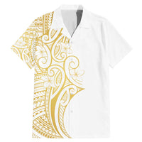 Polynesia White Sunday Family Matching Mermaid Dress and Hawaiian Shirt Plumeria Polynesian Tribal Gold Color - Polynesian Pride