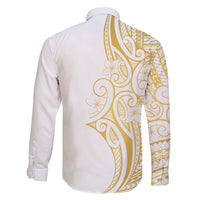 Polynesia White Sunday Family Matching Puletasi and Hawaiian Shirt Plumeria Polynesian Tribal Gold Color - Polynesian Pride