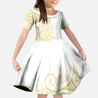 Polynesia White Sunday Family Matching Short Sleeve Bodycon Dress and Hawaiian Shirt Plumeria Polynesian Tribal Gold Color - Polynesian Pride