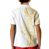 Polynesia White Sunday Kid Polo Shirt Plumeria Polynesian Tribal Gold Color - Polynesian Pride