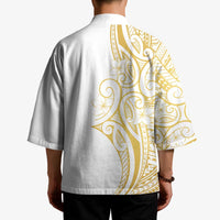 Polynesia White Sunday Kimono Plumeria Polynesian Tribal Gold Color - Polynesian Pride