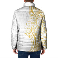 Polynesia White Sunday Padded Jacket Plumeria Polynesian Tribal Gold Color - Polynesian Pride