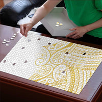 Polynesia White Sunday Puzzle Plumeria Polynesian Tribal Gold Color - Polynesian Pride