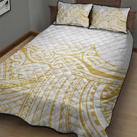 Polynesia White Sunday Quilt Bed Set Plumeria Polynesian Tribal Gold Color - Polynesian Pride