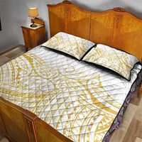 Polynesia White Sunday Quilt Bed Set Plumeria Polynesian Tribal Gold Color - Polynesian Pride