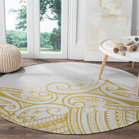 Polynesia White Sunday Round Carpet Plumeria Polynesian Tribal Gold Color - Polynesian Pride