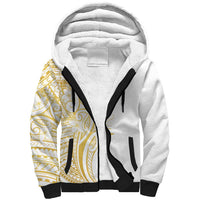 Polynesia White Sunday Sherpa Hoodie Plumeria Polynesian Tribal Gold Color - Polynesian Pride