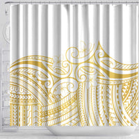 Polynesia White Sunday Shower Curtain Plumeria Polynesian Tribal Gold Color - Polynesian Pride