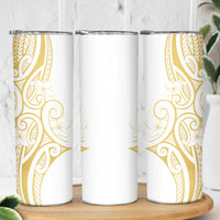 Polynesia White Sunday Skinny Tumbler Plumeria Polynesian Tribal Gold Color - Polynesian Pride