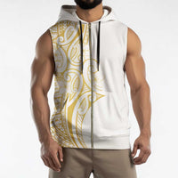 Polynesia White Sunday Sleeveless Zip Hoodie Plumeria Polynesian Tribal Gold Color LT14 - Polynesian Pride