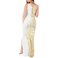 Polynesia White Sunday Tank Maxi Dress Plumeria Polynesian Tribal Gold Color - Polynesian Pride