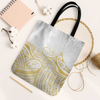 Polynesia White Sunday Tote Bag Plumeria Polynesian Tribal Gold Color - Polynesian Pride