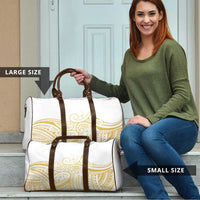 Polynesia White Sunday Travel Bag Plumeria Polynesian Tribal Gold Color - Polynesian Pride