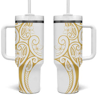 Polynesia White Sunday Tumbler With Handle Plumeria Polynesian Tribal Gold Color - Polynesian Pride